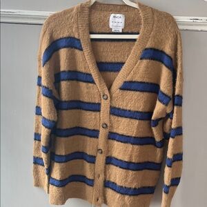 RVCA Tan and Blue Button-Up Cardigan